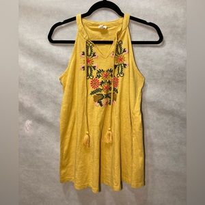 Keep in Touch Yellow Cotton Embroidered Tank Top
